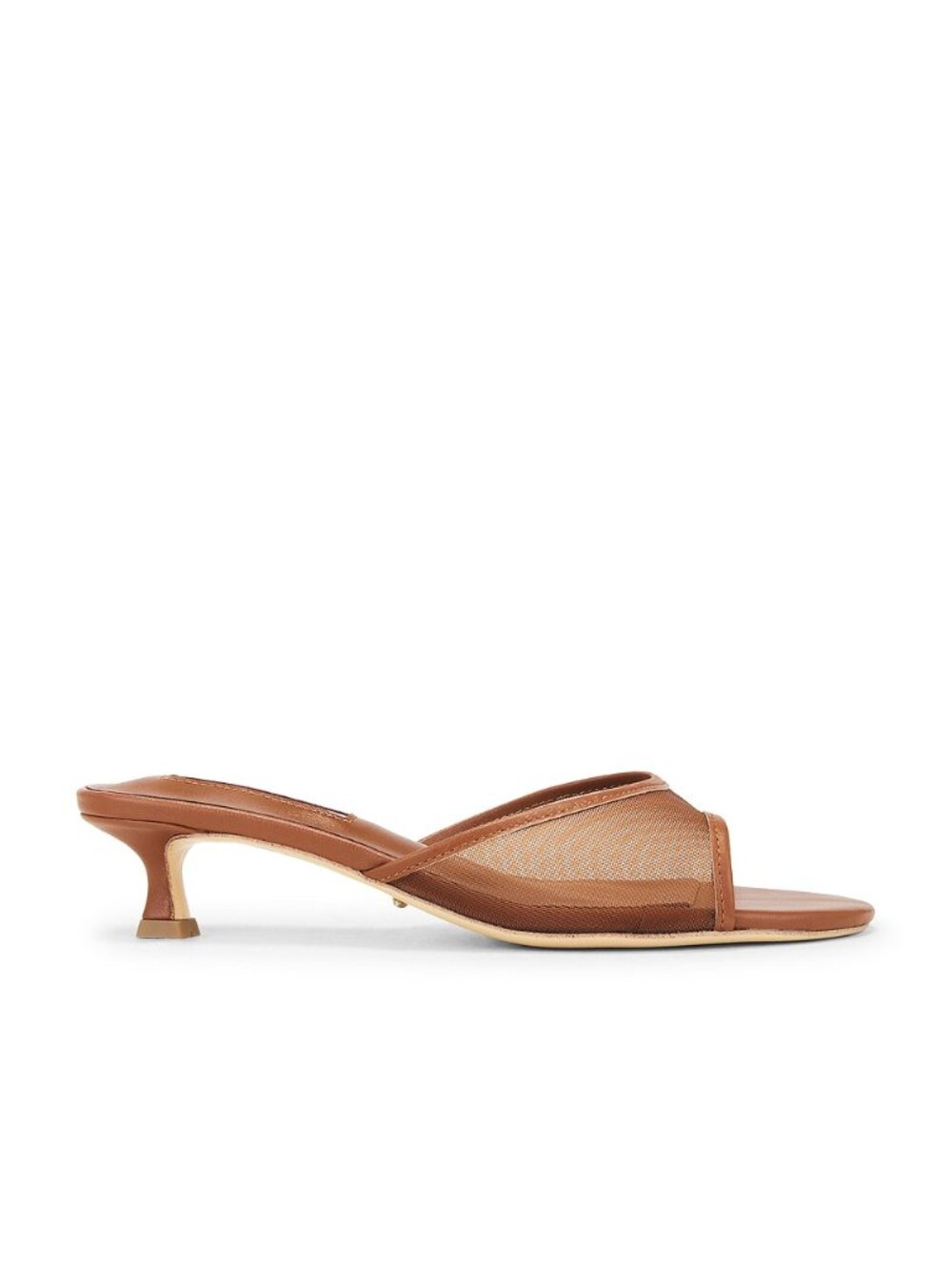 Tony Bianco Pru Sandal in Rust brown slip on open toe mesh kitten heel